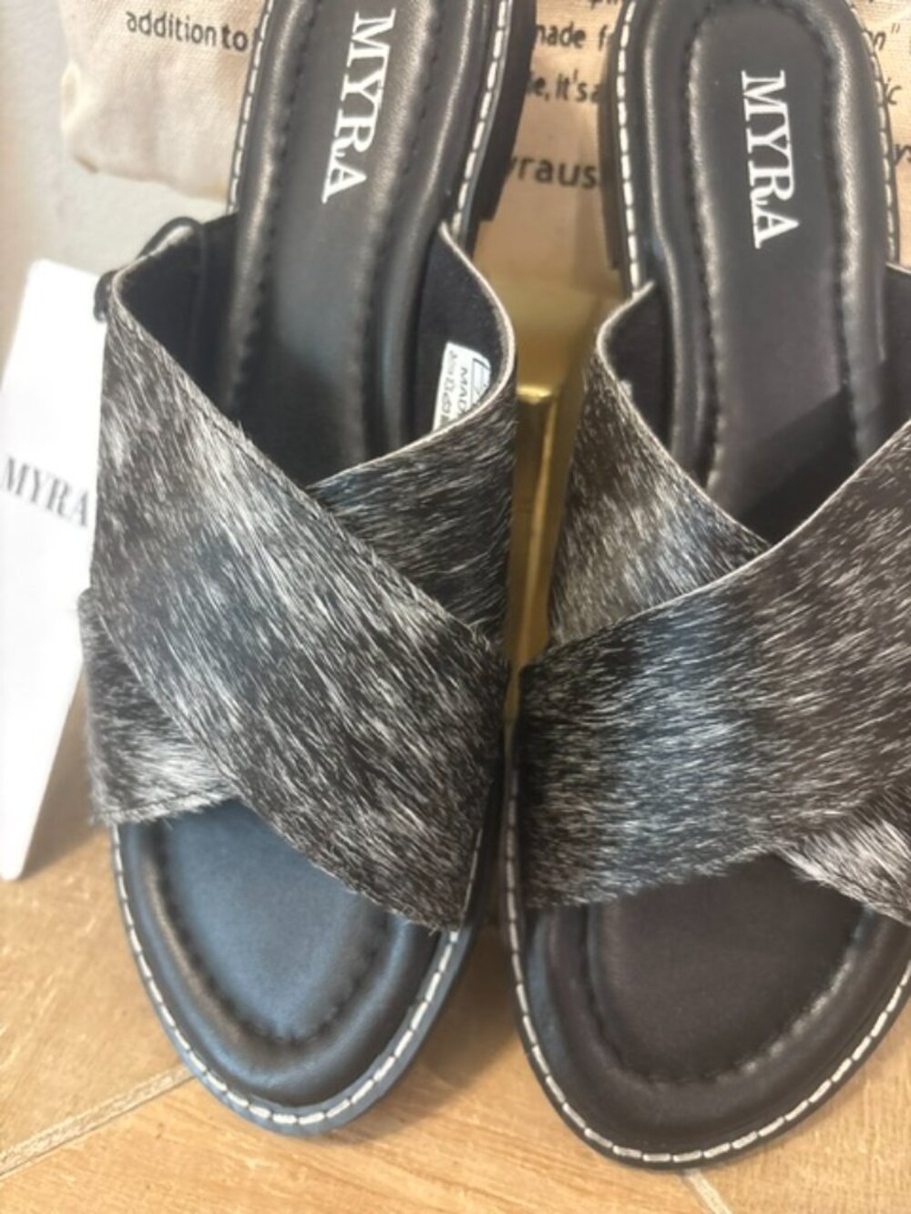 NEW Myra El Paso Dawn Hair-On Leather Sandals Speckled White Sizes: 7-11 - Picture 3 of 4